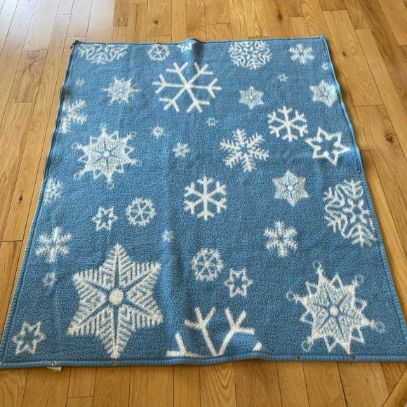 VTG BIEDERLACK ACRYLIC BLEND THROW CUDDLE SNAP Zipper BLANKET BLUE SNOWFLAKE - Picture 4 of 9